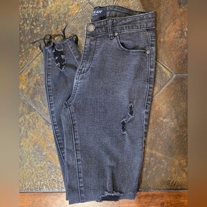 ENJEAN Black Wash Distressed Skinny Jeans w/ Raw Hem. Sz 5